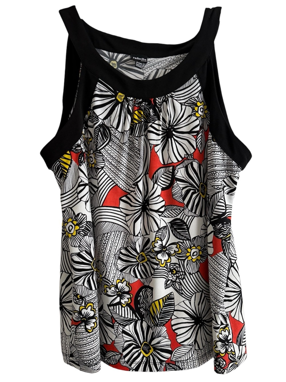 Rafaella petite medium Floral Top, Black, orange, White flowy summer vacation